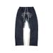 men's clothing denim spliced trousers, buckskin velvet warm casual straight style trendy embroidery craft lace trousers_viptrois.com
