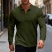 Men's Slim-Fit Long Sleeve Polo Shirt – Breathable Striped Casual Top (Khaki, Army Green, Black, XS-3XL)_viptrois.com