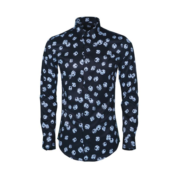 Slim Fit Men's Digitally Printed Shirt Trendy Menswear Cotton Blend Long Sleeve Black White Striped Casual Business Shirt_viptrois.com