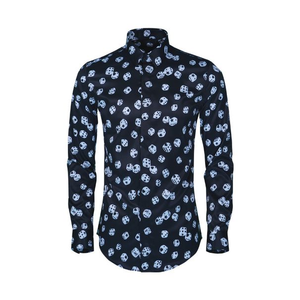 Slim Fit Men's Digitally Printed Shirt Trendy Menswear Cotton Blend Long Sleeve Black White Striped Casual Business Shirt_viptrois.com