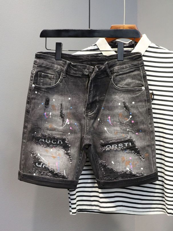 Men's Clothing Spring And Summer New D2 Fashion Men's Washed Shorts Distressed Slim Fit Small Feet Dark Gray Black Denim Shorts Men_viptrois.com