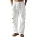Monochrome Man- European American Cross-Border Linen Spring And Autumn Drawstring Waist Side Buckle Solid Color Daily Men's_viptrois.com