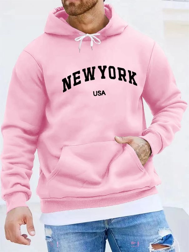 Men's Autumn And Winter Casual Fashionable Loose Hooded Sweatshirt NEW YORK USA Letter Printed Warm Long Sleeved Pullover_viptrois.com