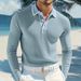 2026 Men's Long-Sleeved Shirt With Solid Collar, Plaid Pattern, Loose And Breathable Business Casual Polo Shirt_viptrois.com