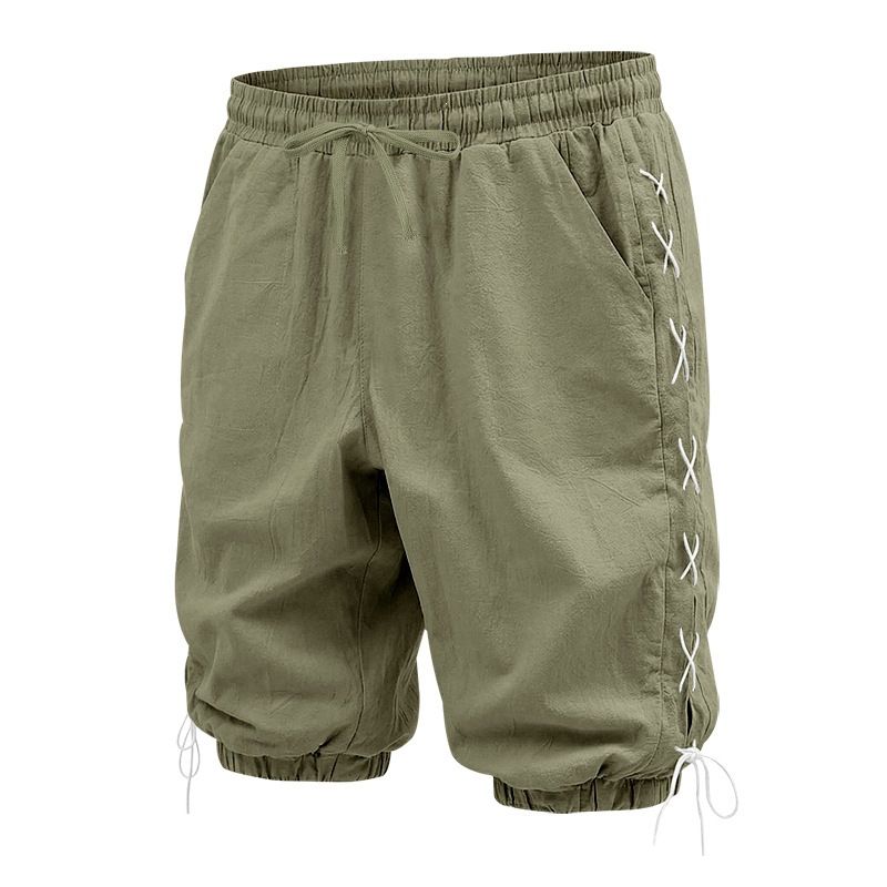 Men's Linen Blend Drawstring Shorts - Hawaiian Streetwear Style Casual Knee-Length Shorts With Side Pockets - Relaxed Fit Breathable Summer Shorts_viptrois.com