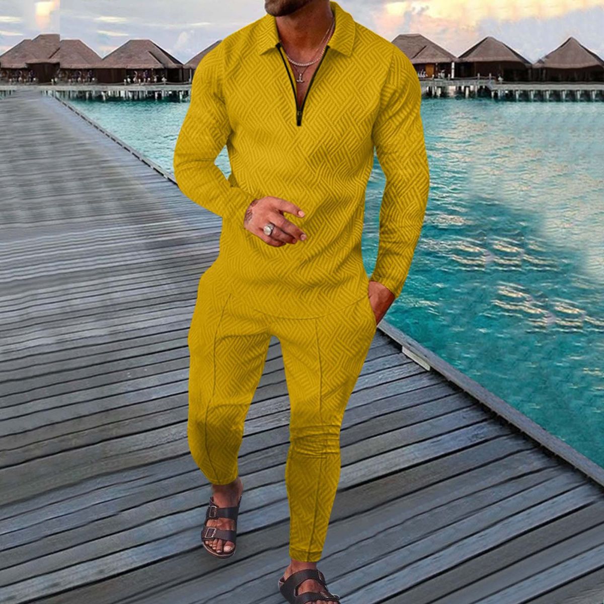Men's Clothing Long Sleeved Trousers Two Piece Sports Casual Suit_viptrois.com