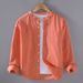 Cotton And Linen Shirt Men's Long Sleeved Stand Up Collar Pocket Simple And Comfortable Linen Shirt Casual Jacket_viptrois.com