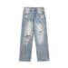 Men's clothing ripped jeans baggy straight-leg pants_viptrois.com