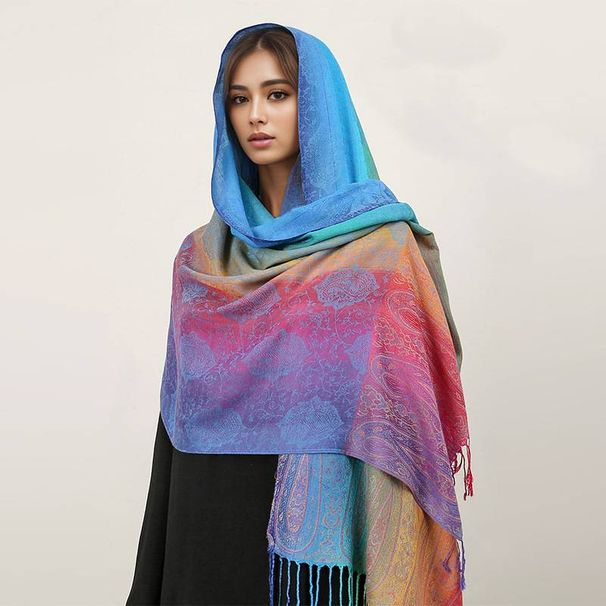 New ethnic style spring and autumn mixed scarf dual jacquard color cashew long scarf travel photo shawl women's headscarf_viptrois.com