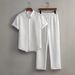 Men's Bamboo Wrinkle Textured Short Sleeve Shirt And Pants Set - Soft Breathable Casual Loungewear For Summer_viptrois.com