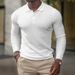 Men's Solid Color Long Sleeved Polo Fashionable Loose Button T-shirt Lapel Top_viptrois.com