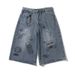 Wahed Graffiti Denim Short For Men, Summer Thin Mid-Length American Street Style Veratile Looe Straight Cropped_viptrois.com