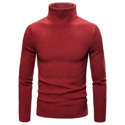 Men's Slim Fit High Neck Sweater – Korean Style Stretch Knit Pullover For Autumn & Winter (M-XXXL) – Breathable Polyester Blend Casual Turtleneck_viptrois.com