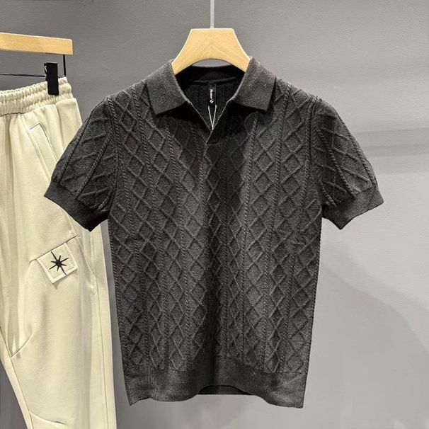 Men's Thin Knit Polo Shirt Short Sleeve, Wrinkle-Resistant Viscose Blend Top For Summer Business Casual & Daily Wear_viptrois.com
