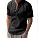 Summer European And American Men's Casual Loose Shirts, Trendy Stand-up Collar Linen Short-sleeved Solid Color Shirts, Plus-size Men's Wear_viptrois.com