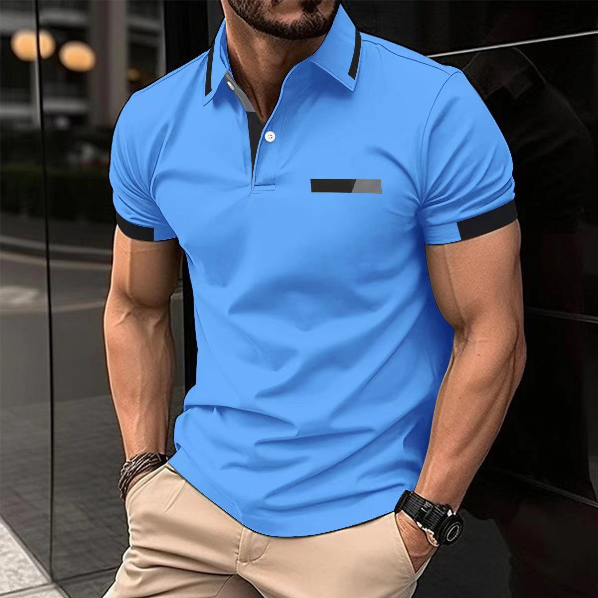 Men's Clothing New Summer T Shirt Men's Button Printing Sports Polo Shirt_viptrois.com