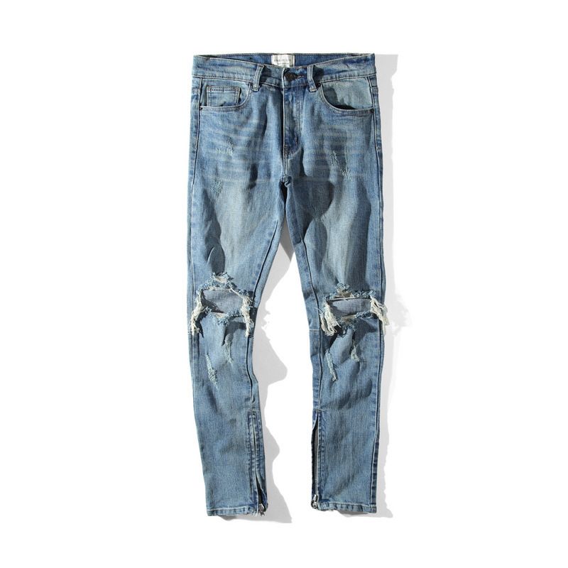 Men's Clothing High Street Knee Washed Hole Cat Whisker Jeans Beggar Pants Street Pants_viptrois.com