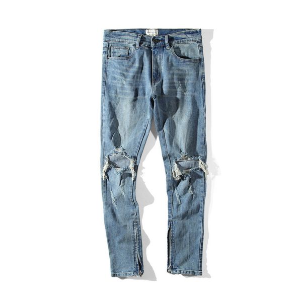 Men's Clothing High Street Knee Washed Hole Cat Whisker Jeans Beggar Pants Street Pants_viptrois.com