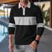 Men’s Long Sleeve Waffle Knit Polo Shirt – Color-Block Collar, Button-Up Casual T-Shirt (S-XXXL, Polyester Blend, Relaxed Fit, Machine Washable)_viptrois.com
