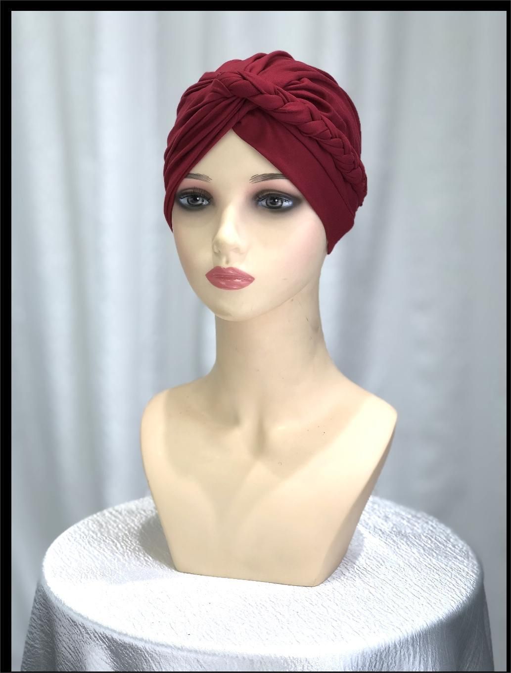 Women's Hijab side braided headdress hat headscarf pure color versatile soft and comfortable_viptrois.com