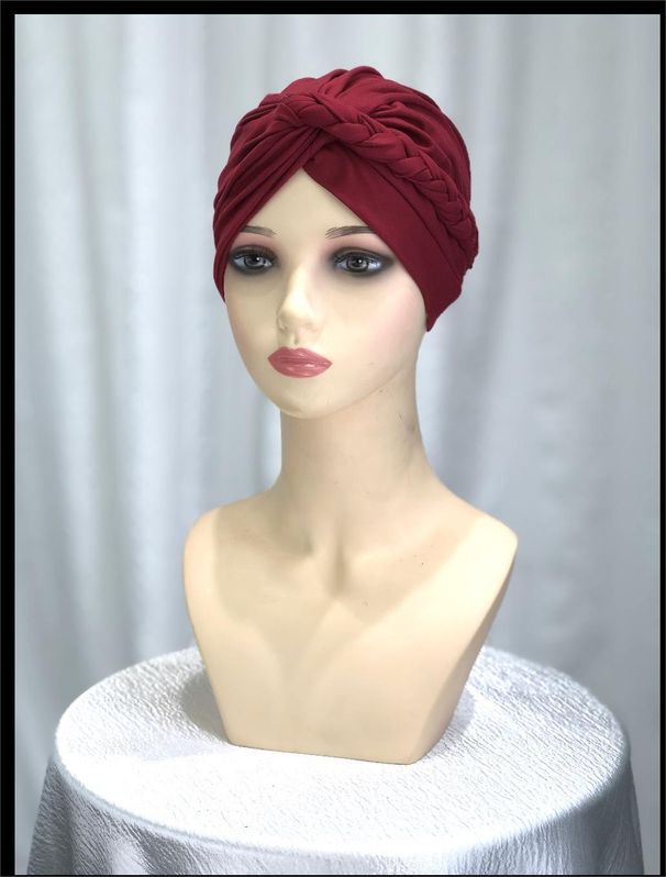 Women's Hijab side braided headdress hat headscarf pure color versatile soft and comfortable_viptrois.com