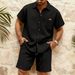 Men's Breathable Waffle Knit Loungewear Set - Short Sleeve Shirt & Shorts In Black/Grey/Khaki/White/Burgundy/Dark Green (S-XXXL)_viptrois.com