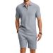 Men's Summer Casual Short Sleeve Polo Shirt & Shorts Set | Breathable Checkered Pattern | Relaxed Fit For Vacation & Daily Wear_viptrois.com