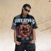American-style 300g Flame Cartoon Full-print Washed Distressed Loose One-piece Cut Short-sleeve T-shirt_viptrois.com