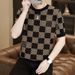 High End European Knitted Short Sleeved Men's 2025 Summer New Style Checkered Printed Hot Diamond Ice Silk T-shirt Round_viptrois.com