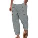 Men's Casual Loose Trousers Multi Button Cotton-Linen Blend Hawaiian Beach Cargo Pants Mid Waist Wide Leg Midweight Black Gray Khaki Light_viptrois.com