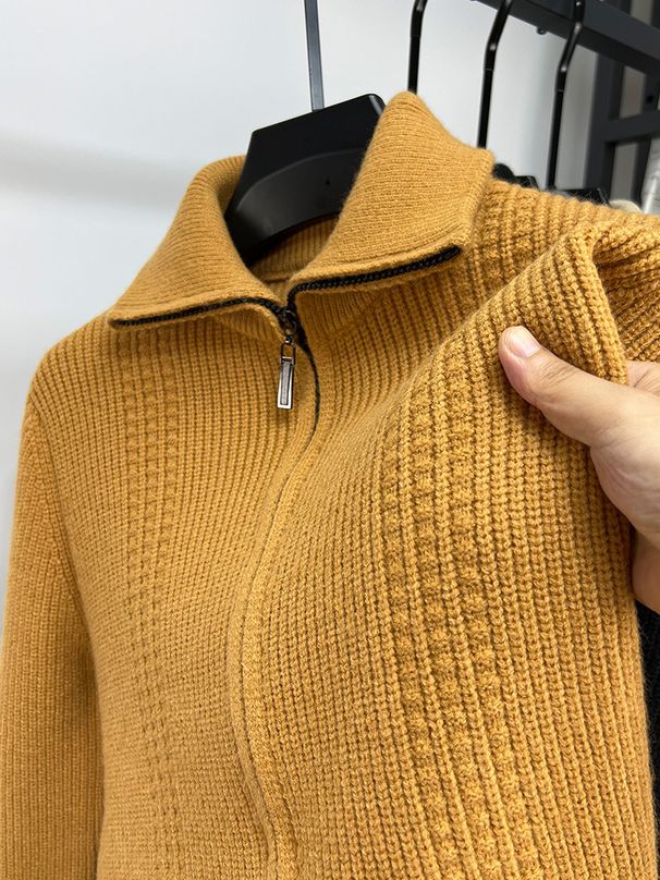 Men's Clothing Autumn And Winter Knitted Cardigan Coat With Foldable High Collar Sweater Jacket Solid Color Thickened Trendy Casual Tops_viptrois.com