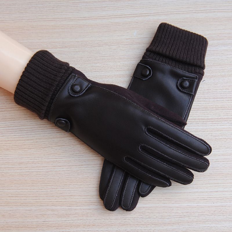 Men's Gloves autumn and winter non falling velvet warm touch screen gloves women's cotton outdoor cycling leather v plus velvet fashionable Gloves _viptrois.com