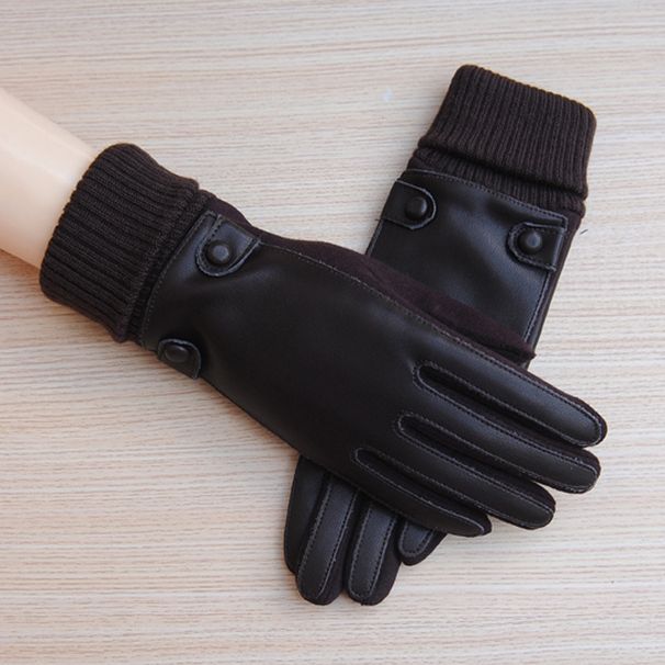 Men's Gloves autumn and winter non falling velvet warm touch screen gloves women's cotton outdoor cycling leather v plus velvet fashionable Gloves _viptrois.com