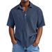Men's Clothing New Double Layer Crepe Lapel Button Short Sleeved Casual Versatile Shirt_viptrois.com
