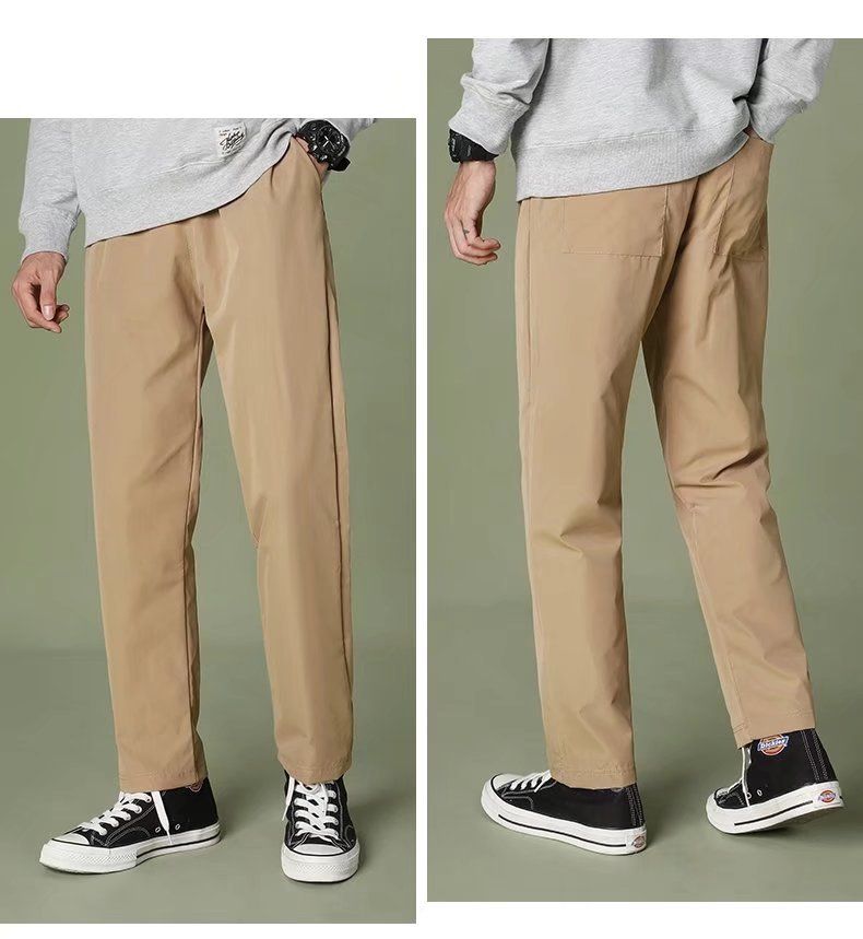 Men's Clothing Thin Solid Color Straight Casual Pants Fashionable and Versatile Cropped Pants_viptrois.com