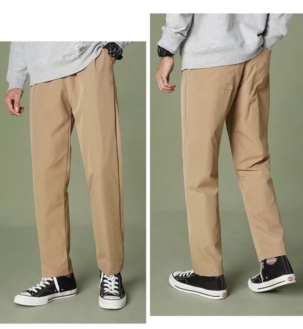 Men's Clothing Thin Solid Color Straight Casual Pants Fashionable and Versatile Cropped Pants_viptrois.com