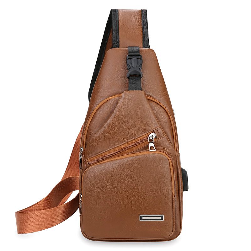 Men's Bags Crossbody Men's Bag USB Charging Pu Chest Bag Simple Men's U Casual Trend Shoulder Bag Men's_viptrois.com