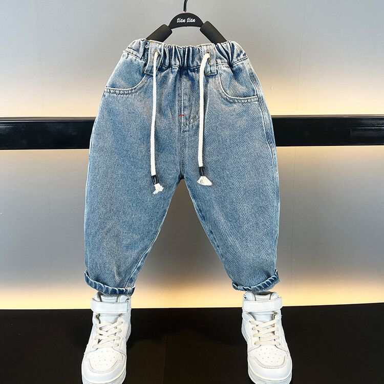 Children's clothing Boys' non-elastic drawstring denim bloomers spring and autumn new style handsome children's versatile pants boys' pants_viptrois.com