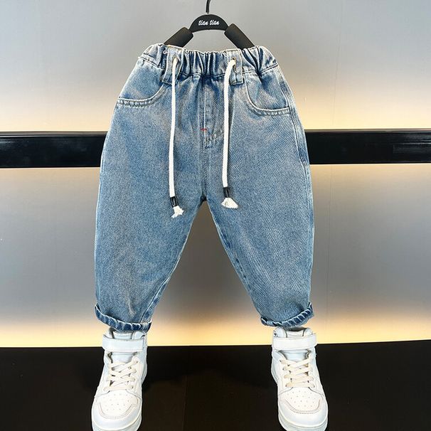 Children's clothing Boys' non-elastic drawstring denim bloomers spring and autumn new style handsome children's versatile pants boys' pants_viptrois.com