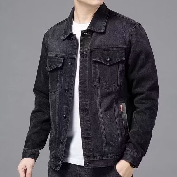 Spring And Autumn Trendy Men's Slim Fit Youth Student Fashion Versatile Black Denim Jacket For Men_viptrois.com