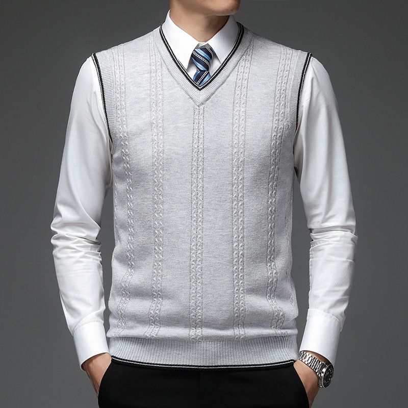 Men's Wool Blend V-Neck Sleeveless Sweater Vest - Plaid & Camouflage Pattern, Slim Fit, Casual Pullover For Autumn_viptrois.com