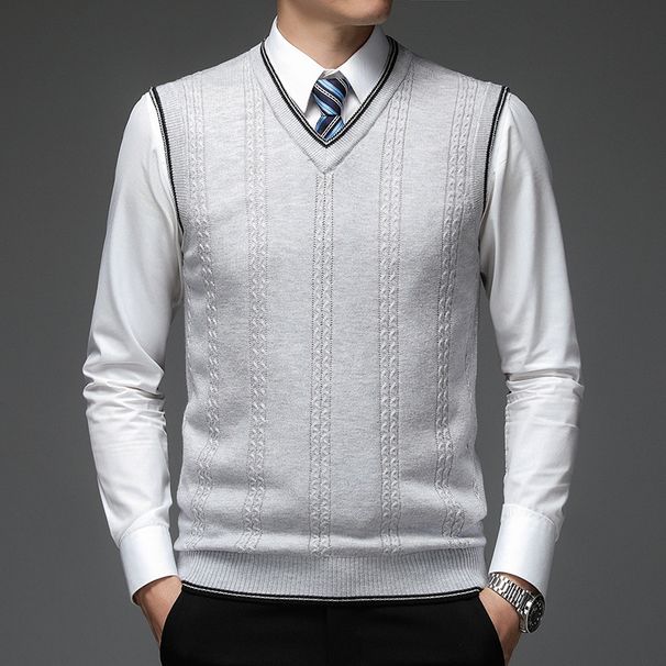Men's Wool Blend V-Neck Sleeveless Sweater Vest - Plaid & Camouflage Pattern, Slim Fit, Casual Pullover For Autumn_viptrois.com