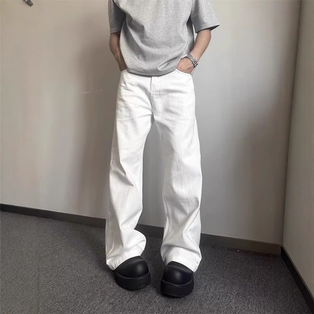 Cleanfit White Machete Jeans Men's American High Street Vibe Pants High Waist Slim Straight Flared Pants_viptrois.com