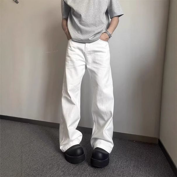 Cleanfit White Machete Jeans Men's American High Street Vibe Pants High Waist Slim Straight Flared Pants_viptrois.com