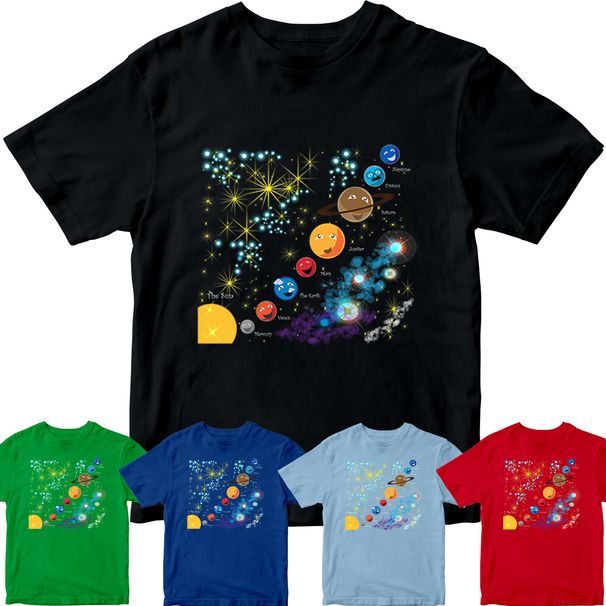 The Solar System Funny Boys Girls Classic Tee Top 100% Cotton T-shirt Mens Tees Top #P1#OR#A_viptrois.com