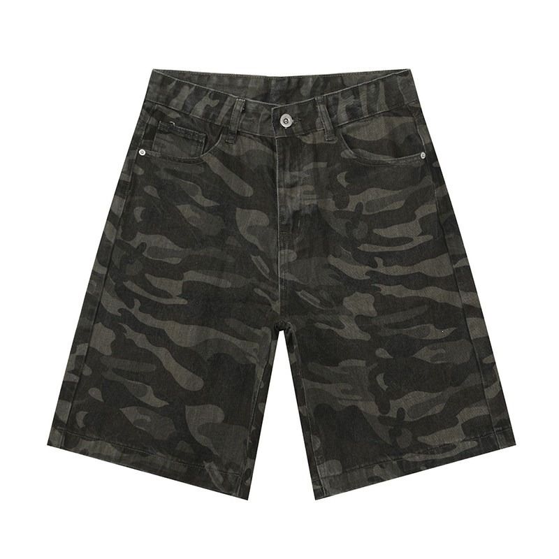 Men's Summer Trendy Camouflage Mid-Length Pants American Retro Loose Straight Leg Five Point Casual Wide Leg Denim Shorts_viptrois.com