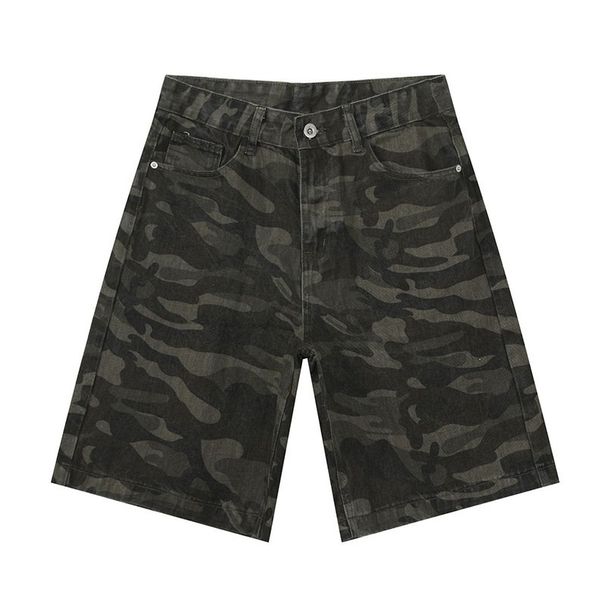 Men's Summer Trendy Camouflage Mid-Length Pants American Retro Loose Straight Leg Five Point Casual Wide Leg Denim Shorts_viptrois.com