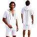 Men's Clothing Summer Men's Loose Casual Linen Solid Color Buttoned Beach Hooded Short Sleeved Suit_viptrois.com