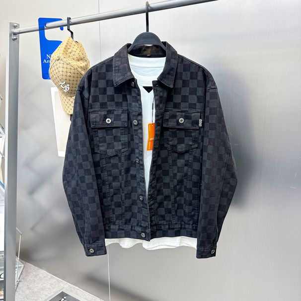 Men's Clothing Spring And Autumn Jacket With Digital Pattern, Men's Fashion Vintage Grid Denim Jacket, Trendy Jackets_viptrois.com