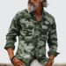 Men's Clothing Men's Printed Lapel Long Sleeved Loose Shirt Multi Pocket Casual Men's Work Shirt_viptrois.com